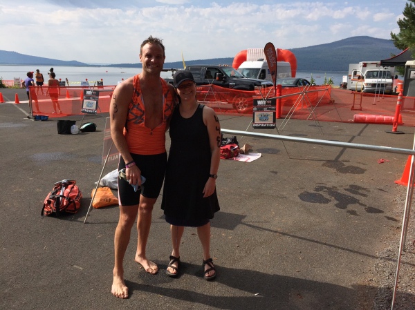 Ben and Mary Ann take a breather after their  swim. 